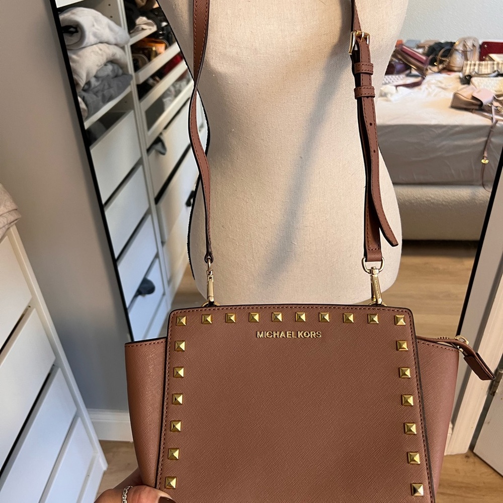 Michael Kors Tan Crossbody Bag with Gold Studs